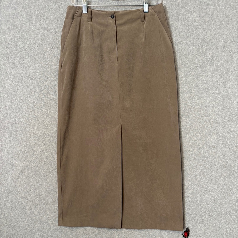 Liz Claiborne Liz Sport Women's 10 Maxi Skirt Taupe‎ Brown Faux Suede Front Slit